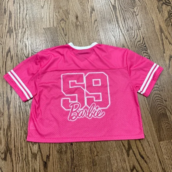 Barbie Mattel Pink Mesh Collegiate Striped Jersey Shirt Women's Size Medium 1959 - Picture 3 of 6